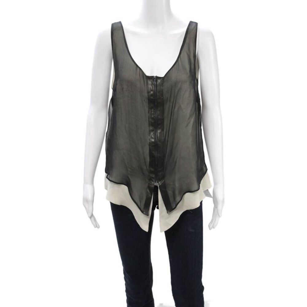 Kaelen Women Silk V-Neck Sleeveless Tunic Black Size M